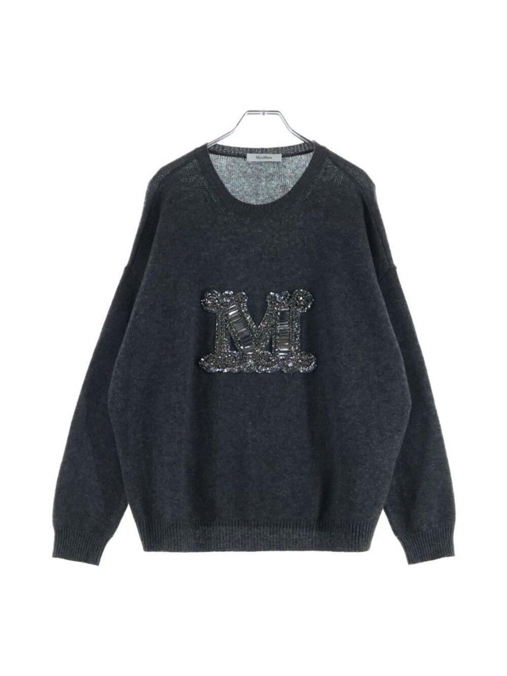 Max Mara Palato Round Neck Stud Knit Gray Sweater